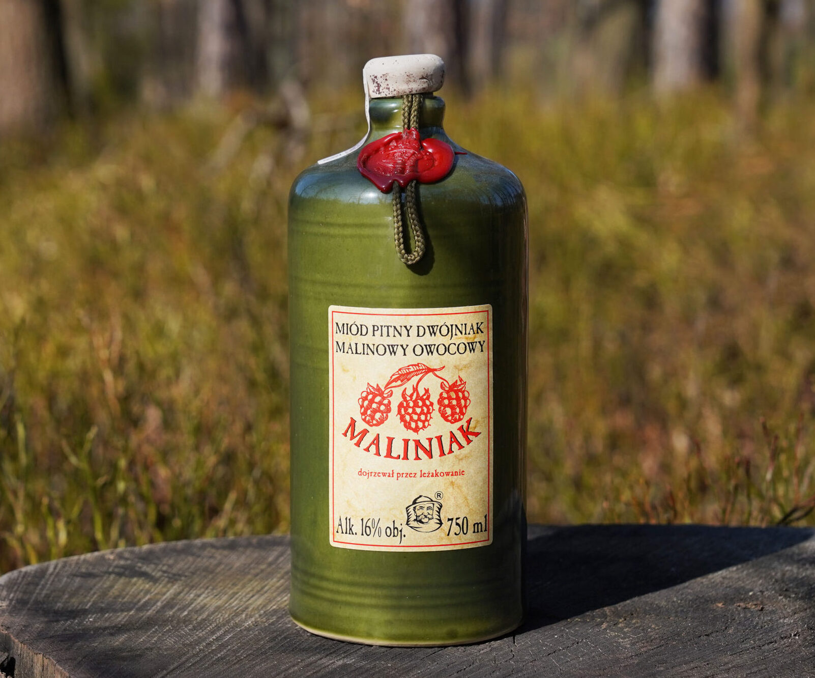 Miód pitny dwójniak Maliniak butelka ceramiczna 750 ml