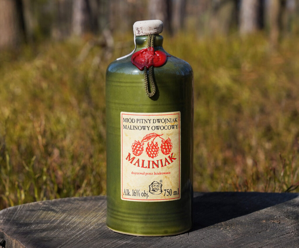 Miód pitny dwójniak Maliniak butelka ceramiczna 750 ml