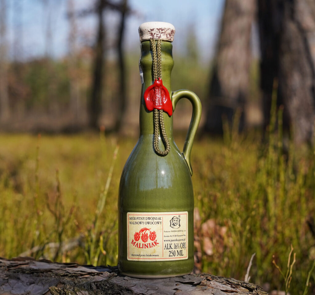 Miód pitny dwójniak Maliniak w butelce ceramicznej 250 ml