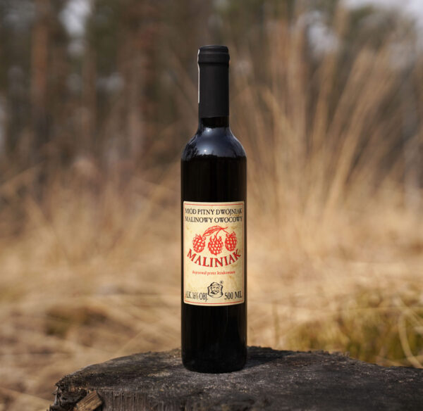 Miód pitny dwójniak Maliniak w szklanej butelce 500 ml