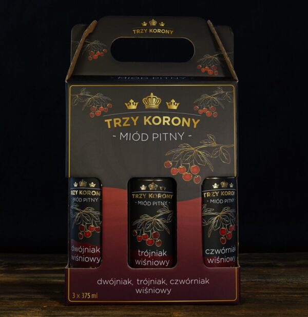 Zestaw trzech miodów pitnych - projekt Trzy Korony - butelki 375 ml