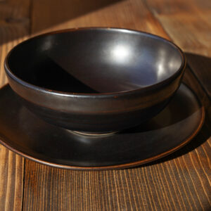 Komplet - miska 17cm plus talerz 22cm - brązowe